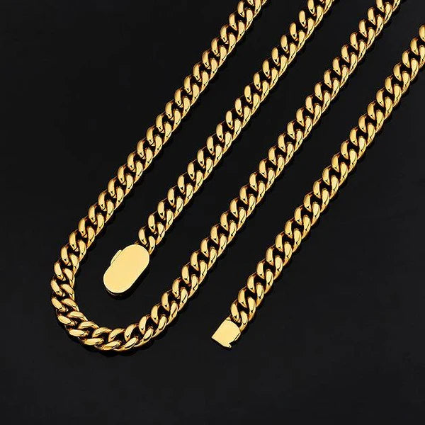 10mm Cuban Necklace Set Gold