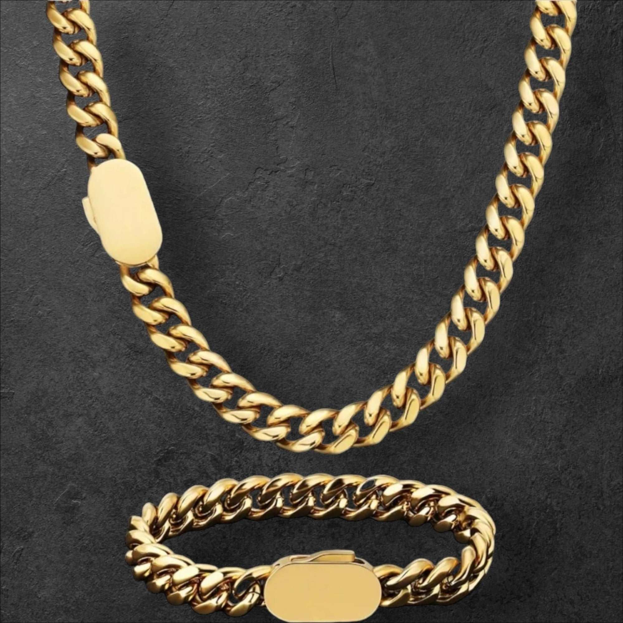 10mm Cuban Necklace Set Gold