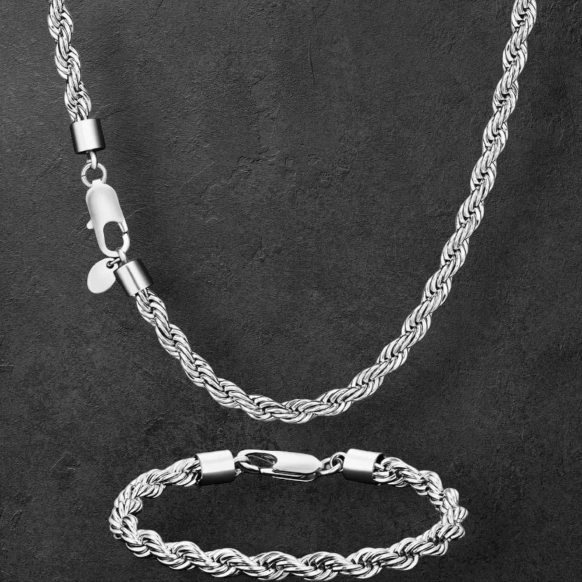 6mm Rope Necklace Set Silver