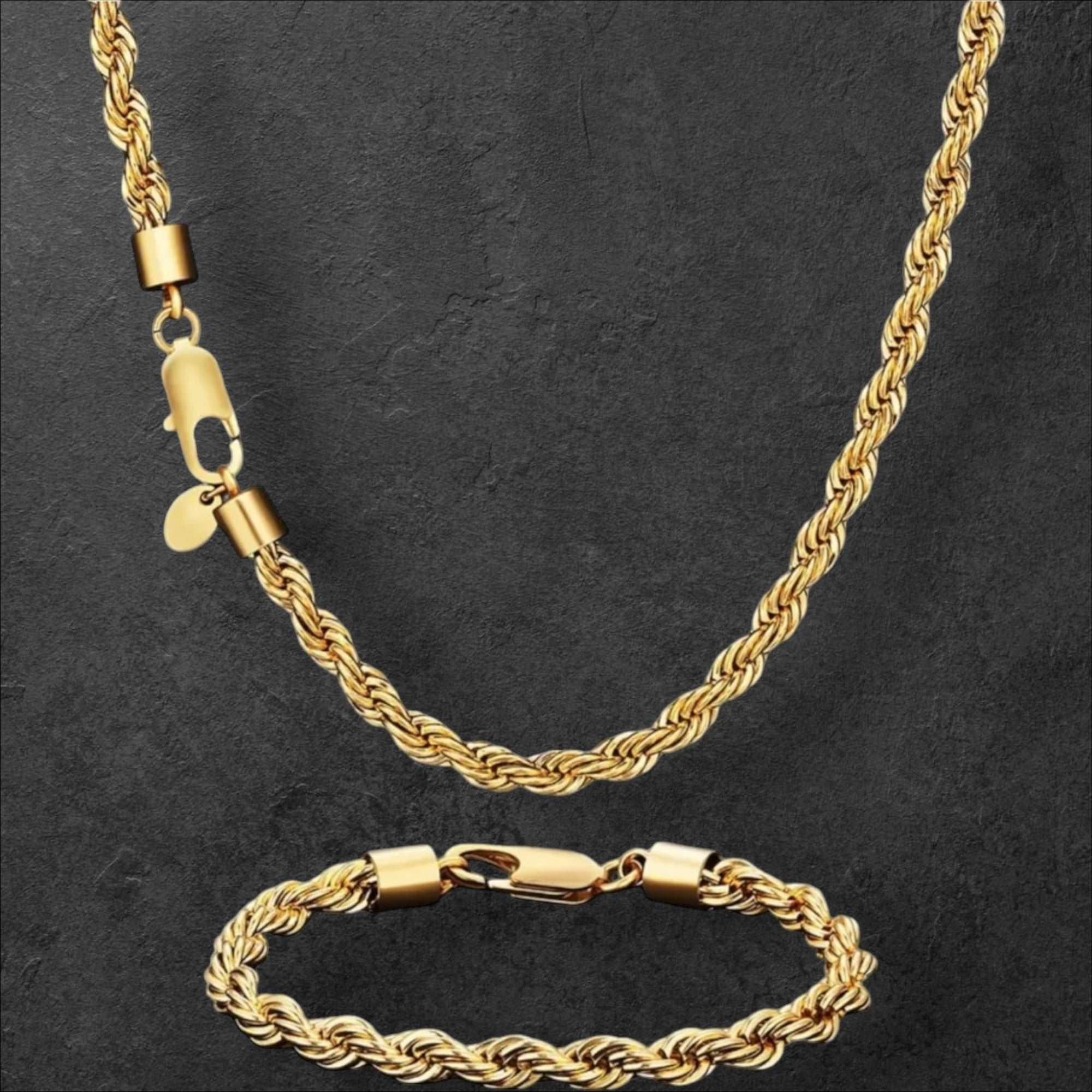 6mm Rope Necklace Set Gold