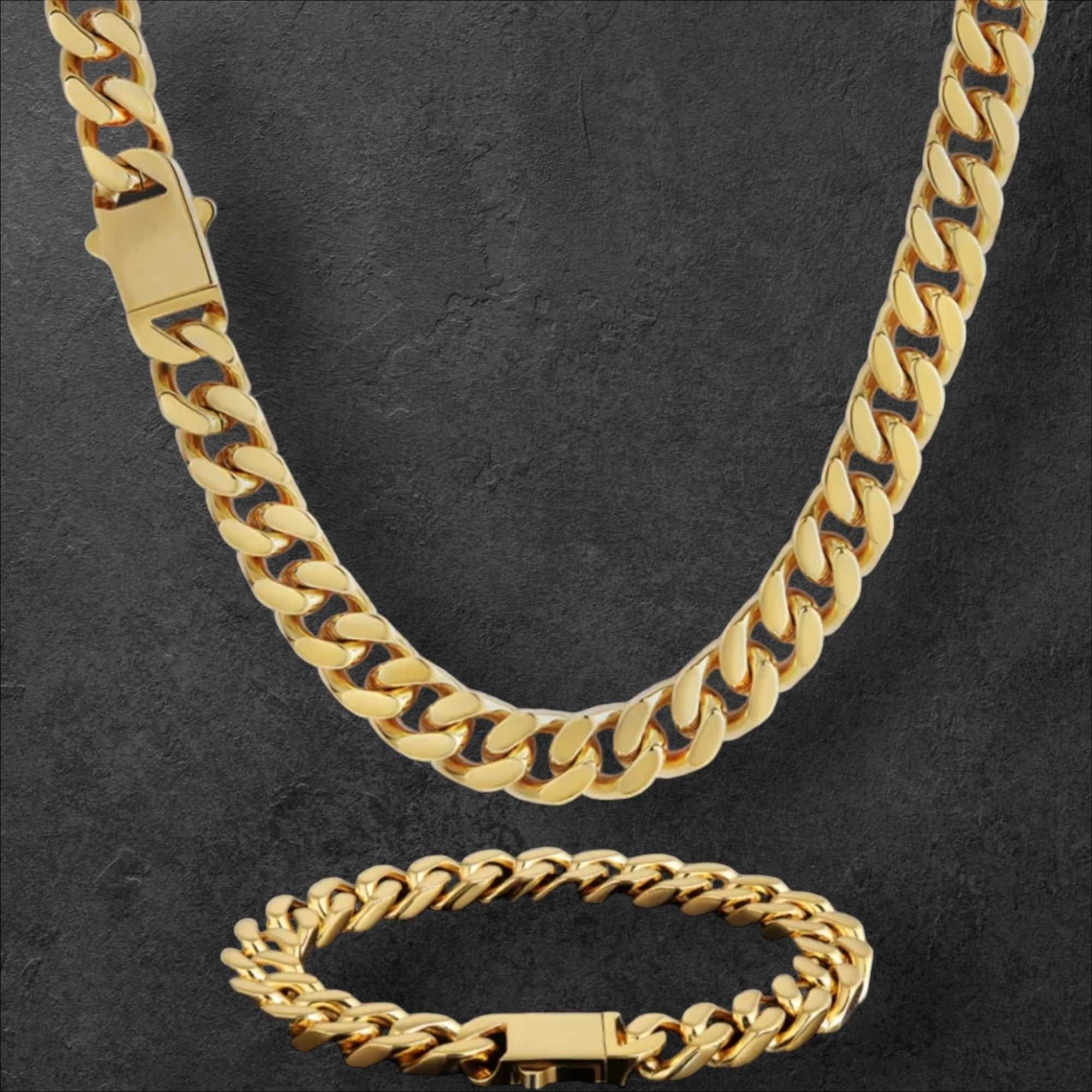 12mm Cuban Necklace Set Gold